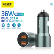 FONENG 36W Dual USB-A QC3.0 Fast Car Charger