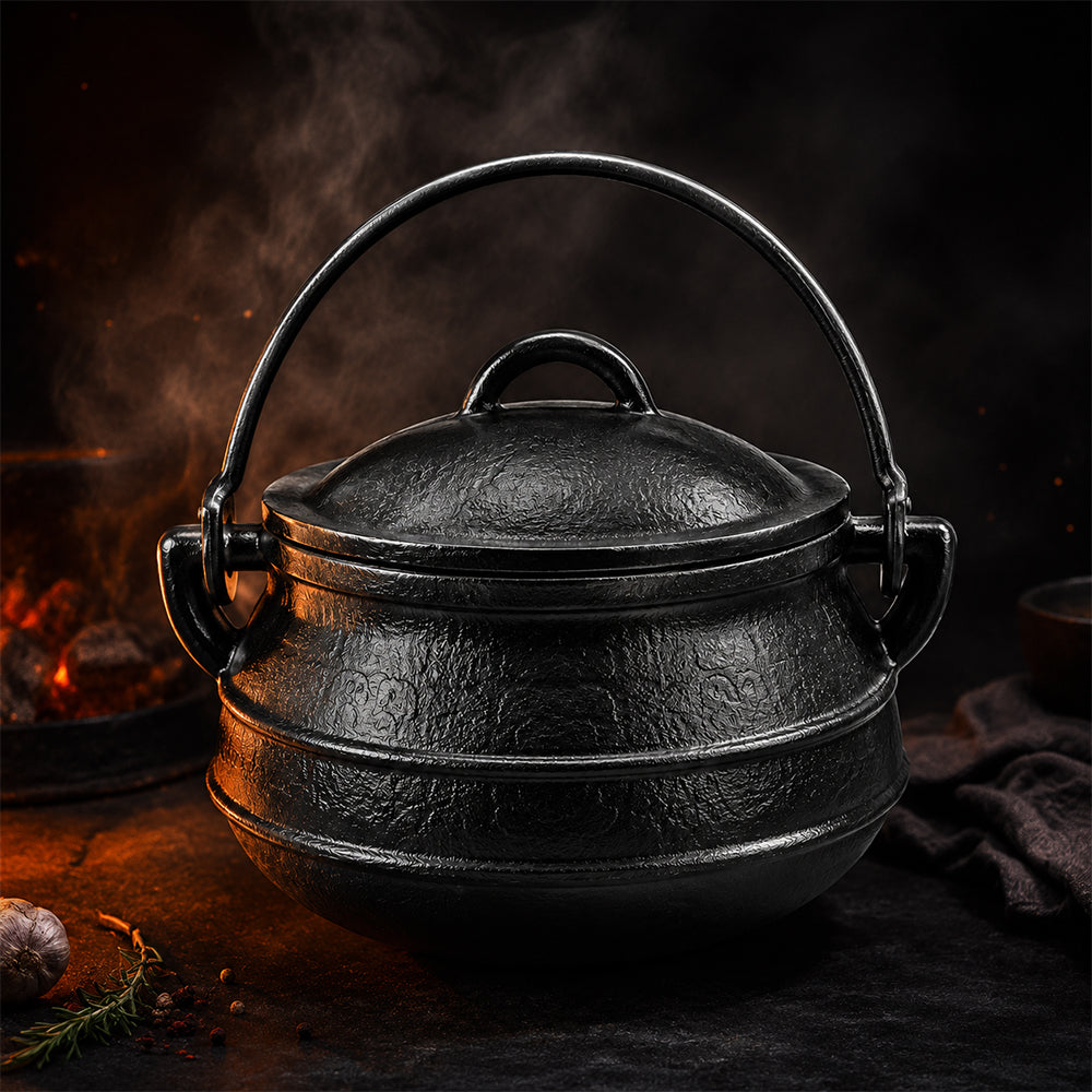 Condere Size 3 Black Cast Iron Cooking Pot with Lid - 7.8L