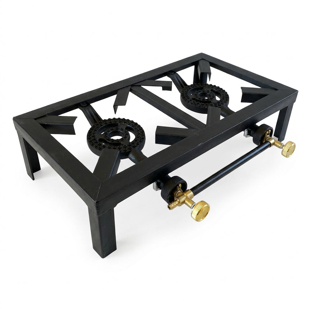 2-Burner Catering Gas Stove with Heavy-Duty Boiling Rings