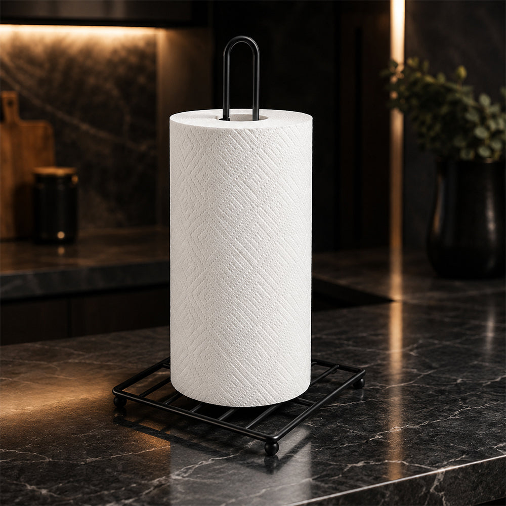 Countertop Paper Towel Holder with Square Metal Base - Black