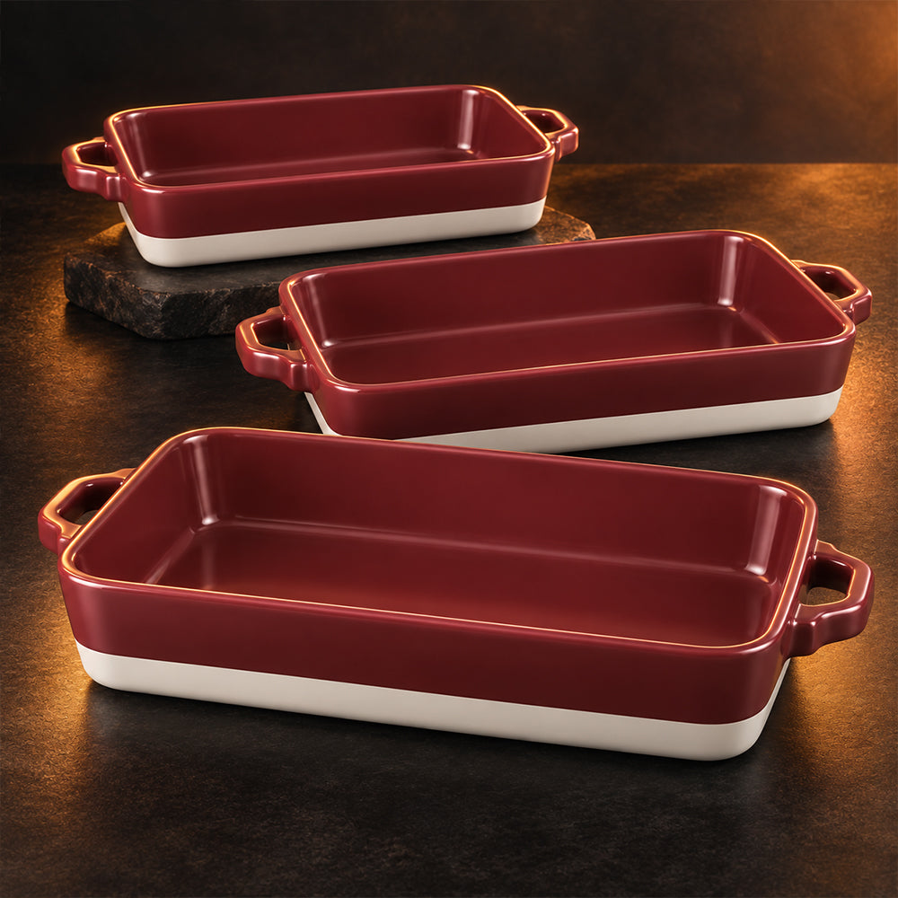 3-Piece Rectangular Ceramic Casserole Bakeware Set