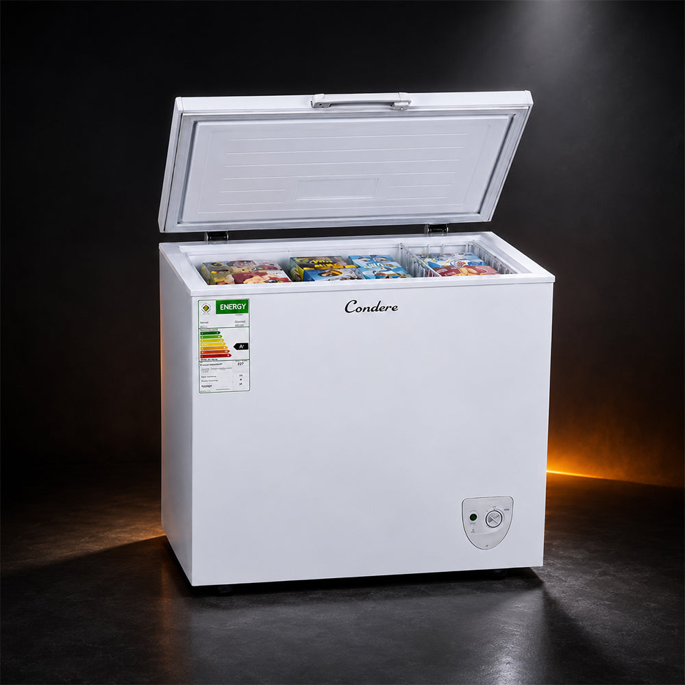 Condere 227L Chest Freezer with Top-Opening Lid - White