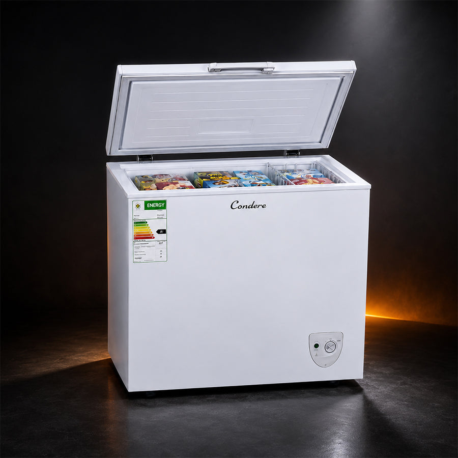 Condere 227L Chest Freezer with Top-Opening Lid - White
