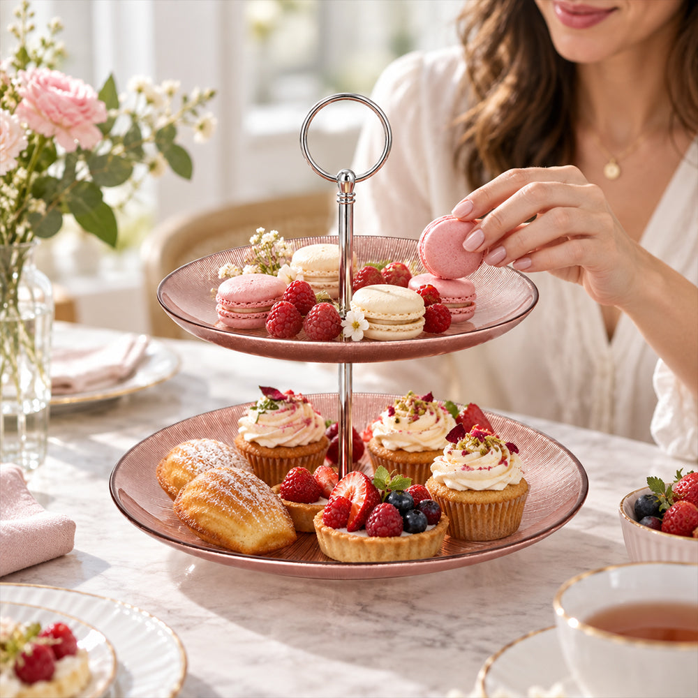 Double-Tier Glass Cake Stand - 27.9cm