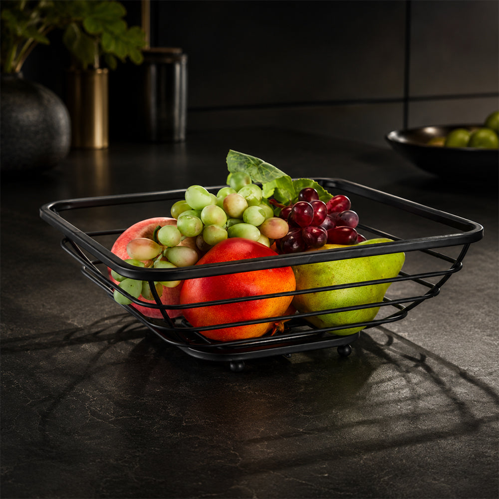 Rectangular Metal Fruit Basket for Kitchen Countertop - Black