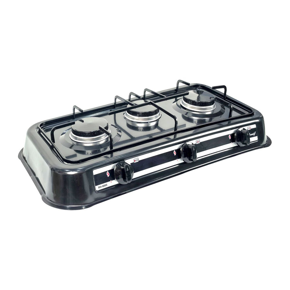 Aruif 3-Burner Gas Stove with Porcelain Enamel Cover - Black