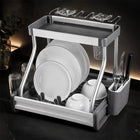 Aluminium 2-Tier Dish Drying Rack with Cup & Cutlery Holders