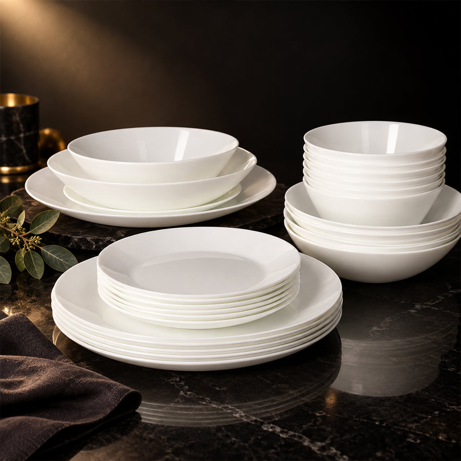 24-Piece White Opal Glass Dinnerware