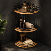 Bamboo & Metal 3-Tier Corner Shelf Organizer - Black & Natural