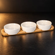 4-Piece Bamboo Tray & Ceramic Serving Bowl Set