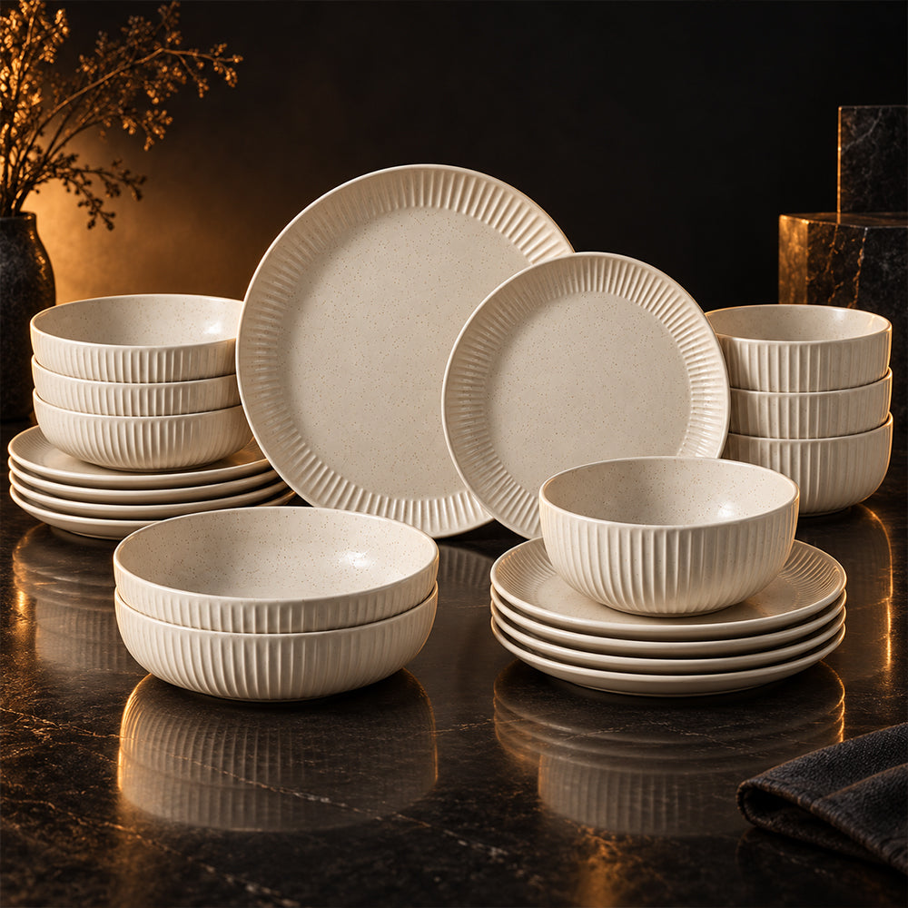 16-Piece Ivory Speckled Porcelain Dinnerware