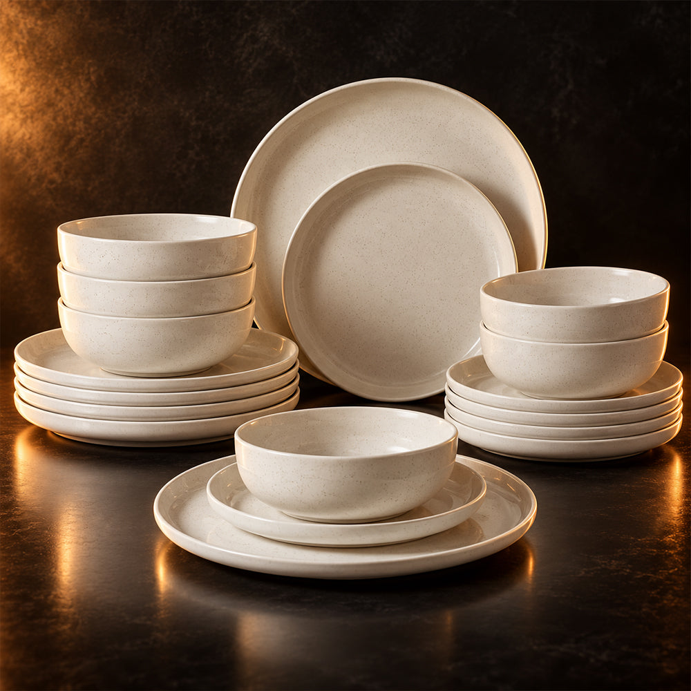 18-Piece Ivory Speckled Porcelain Dinnerware