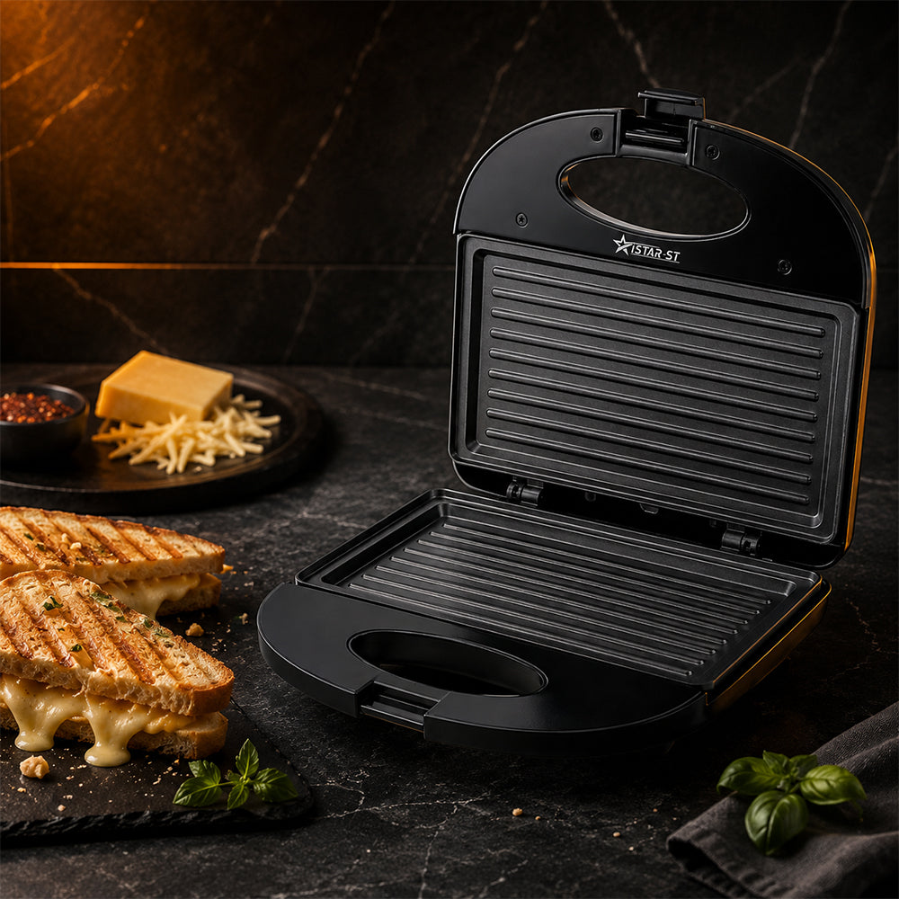 iStar-ST 750W Sandwich Maker with Non-Stick Grill Plates - Black