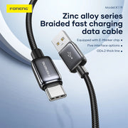 FONENG X119 1m Zinc Alloy Braided Fast Charging Cable 100W / 60W / PD27W