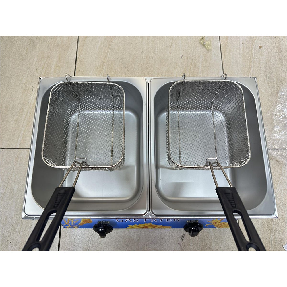 Aruif 12L Stainless Steel Gas Deep Fryer – Double Cylinder Commercial Unit