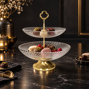 2-Tier Clear Glass Cake & Serving Stand - 28cm