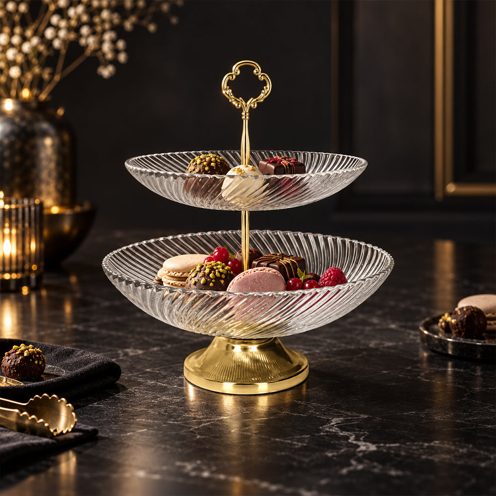 2-Tier Clear Glass Cake & Serving Stand - 28cm