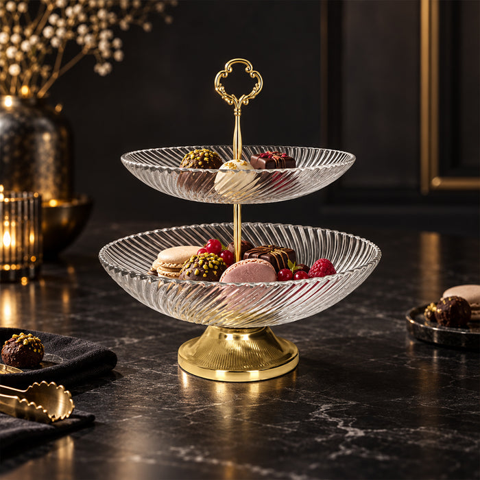 2-Tier Clear Glass Cake & Serving Stand - 28cm