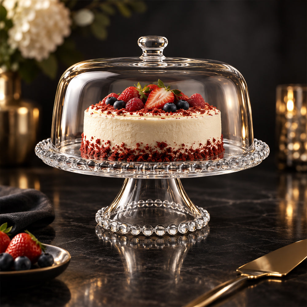 Glass Cake Stand with Dome - 31.4cm