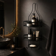 Hanging Iron Bathroom Storage Rack 2-Tier with Soap Holder - Black