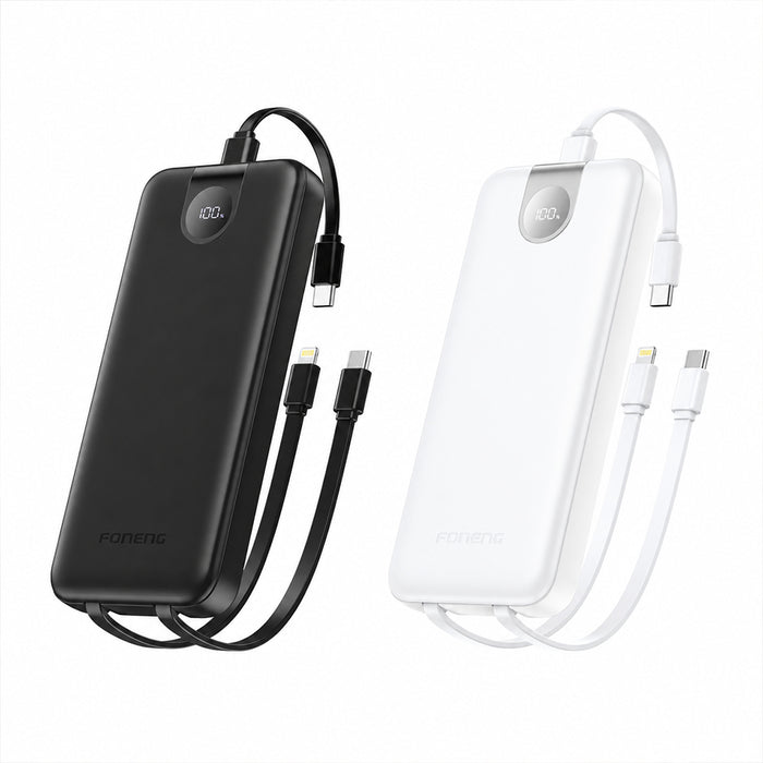 FONENG 10000mAh 22.5W Fast Charging Power Bank with 3 Built-In Cables