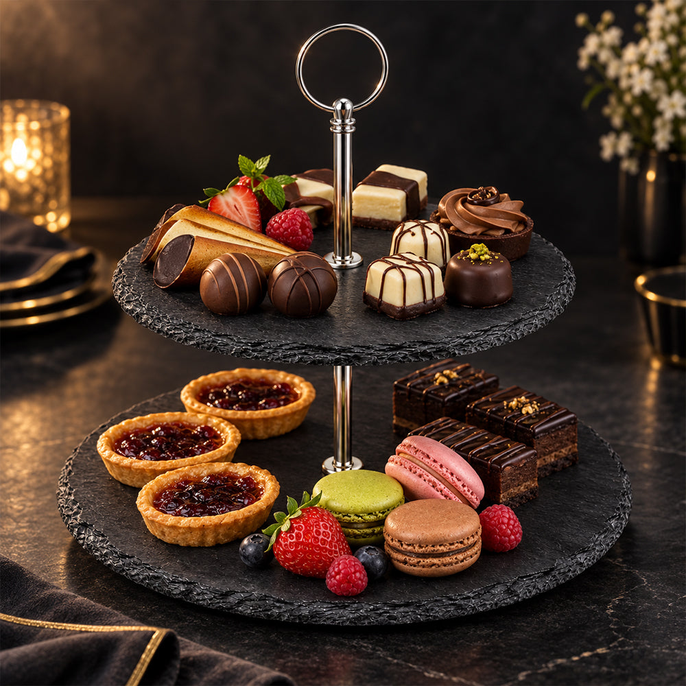 2-Tier Black Cake & Dessert Serving Stand - 25cm & 30cm