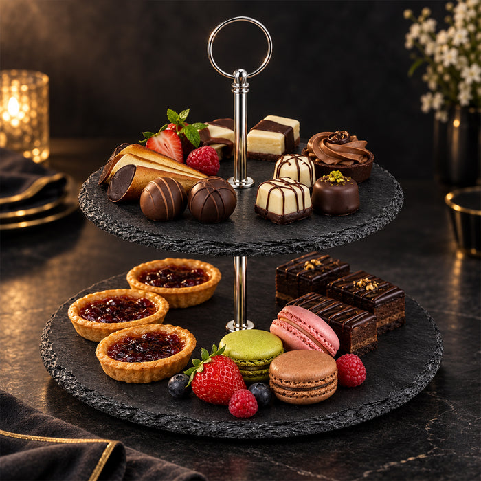 2-Tier Black Cake & Dessert Serving Stand - 25cm & 30cm