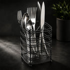 Steel Cutlery Holder with Drain Base for Spoons, Forks & Knives - Black
