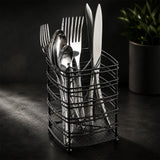 Steel Cutlery Holder with Drain Base for Spoons, Forks & Knives - Black