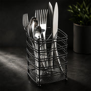 Steel Cutlery Holder with Drain Base for Spoons, Forks & Knives - Black
