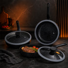 6-Piece Speckled Non-Stick Frying Pan Set with Glass Lids - Black & Grey