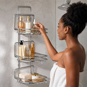3-Tier Hanging Steel Bathroom Organizer Shower Caddy - Silver