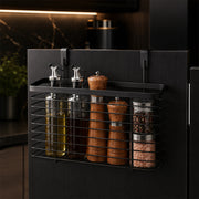 Black Over-Cabinet Hanging Basket for Spices, Oils & Kitchen Storage