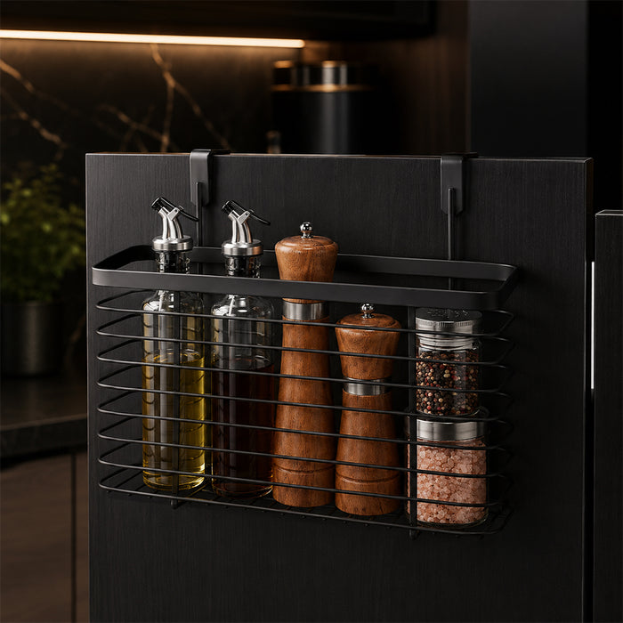 Black Over-Cabinet Hanging Basket for Spices, Oils & Kitchen Storage