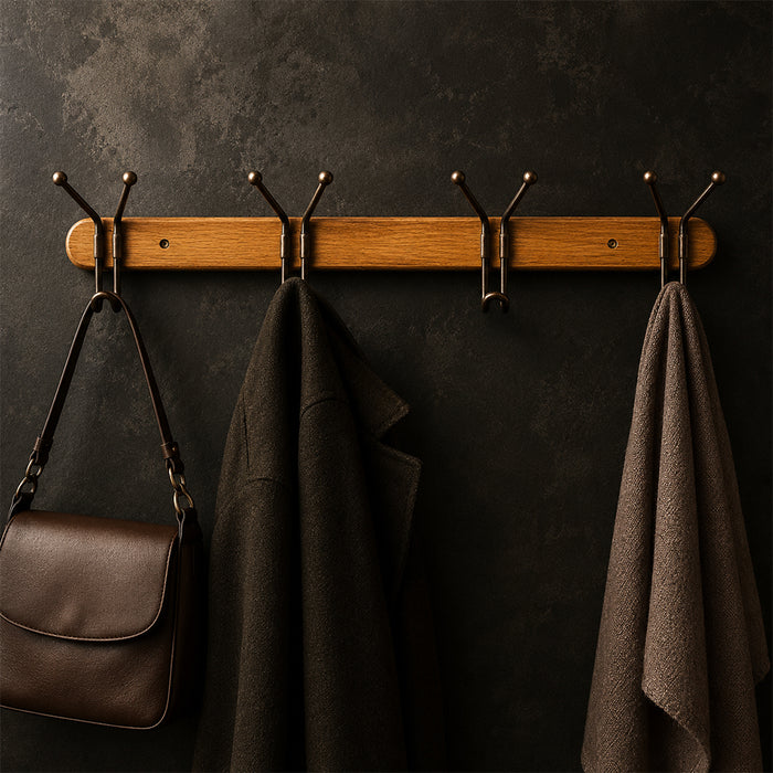 Wood & Iron 4-Hook Wall Coat Rack for Keys, Bags & Towels