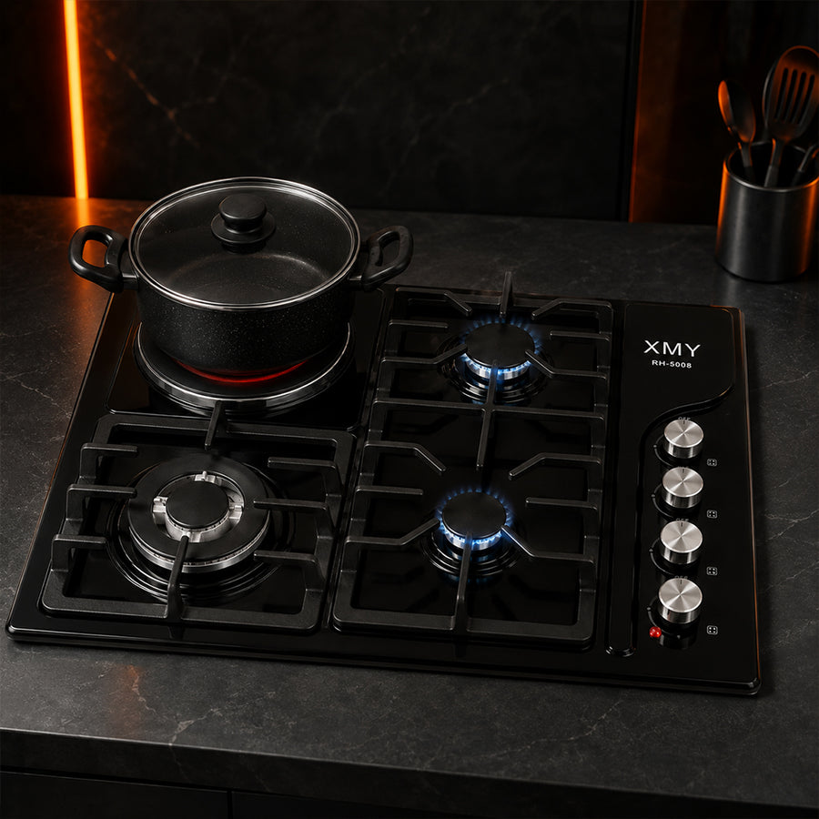 XMY 4-Zone Dual-Fuel Built-In Hob with 3 Gas Burners & 1 Electric Plate