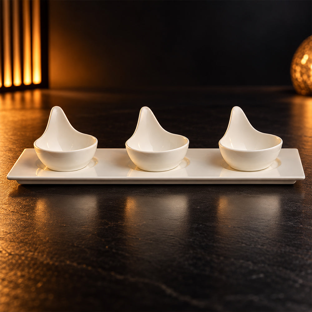 4-Piece White Porcelain Condiment Serving Set