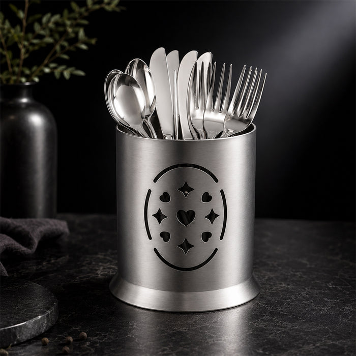 Stainless Steel Cutlery Holder with Drain Holes for Spoons, Forks & Knives