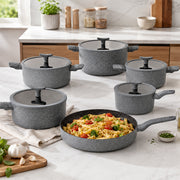 11-Piece Granite Cookware Set with Glass Lids and Cooking Utensils