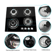 XMY Built-In Tempered Glass 4-Burner Gas Stove