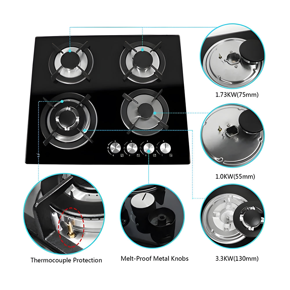XMY Built-In Tempered Glass 4-Burner Gas Stove