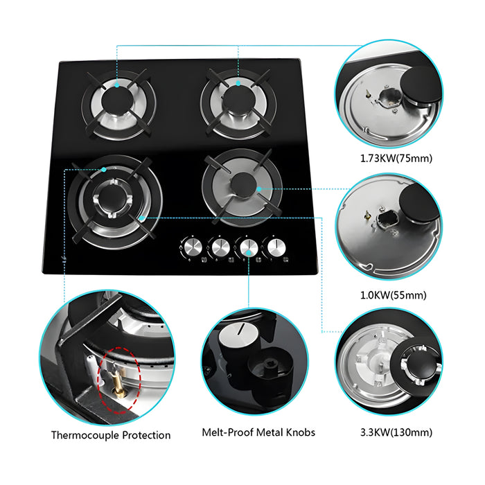 XMY Built-In Tempered Glass 4-Burner Gas Stove
