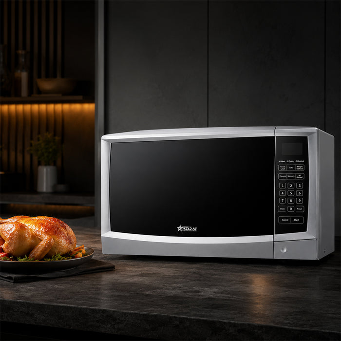 30L Digital Microwave Oven 900W with Defrost Function - Silver & Black