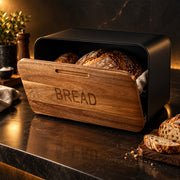 Stainless Steel Bread Bin with Wooden Lid 35.4cm