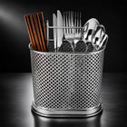 Silver Steel Cutlery Holder with Drain Holes for Spoons, Forks & Chopsticks