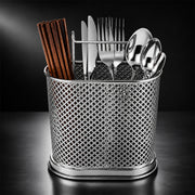 Silver Steel Cutlery Holder with Drain Holes for Spoons, Forks & Chopsticks