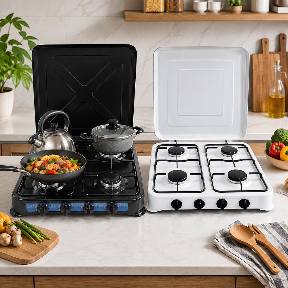AURIF 4-Burner Steel Table Top Gas Cooker with Adjustable Knobs
