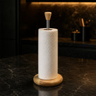 Wooden Countertop Paper Towel Holder with Chrome Rod & Wood Handle