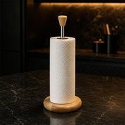 Wooden Countertop Paper Towel Holder with Chrome Rod & Wood Handle