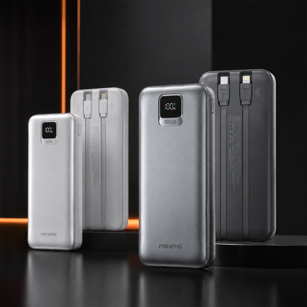 FONENG 10000mAh 22.5W Fast Charging Power Bank with 2 Built-In Cables